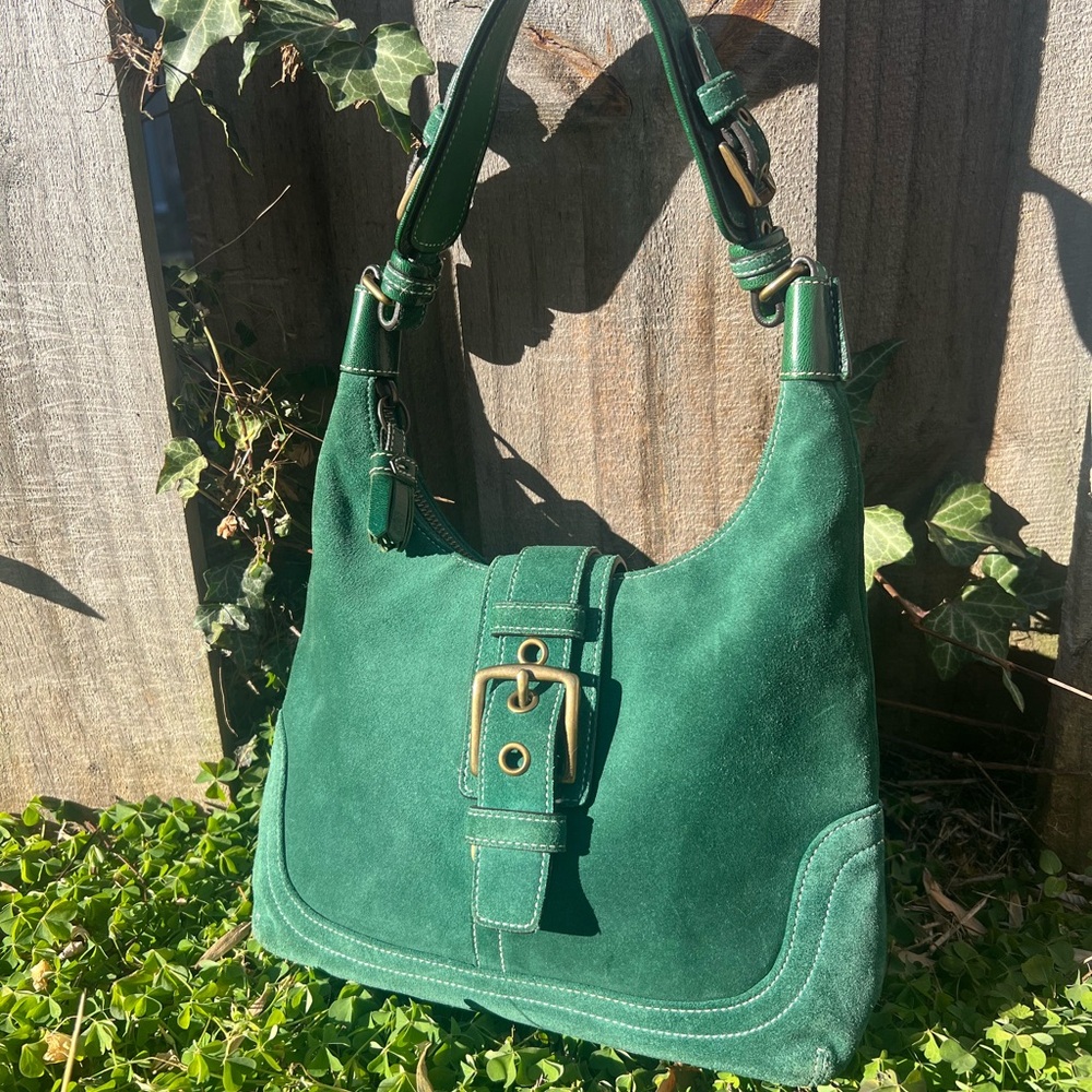Vintage Coach Suede Hobo Bag emerald
